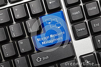 Conceptual keyboard - Storage Resource Management blue key with computer network symbol Stock Photo