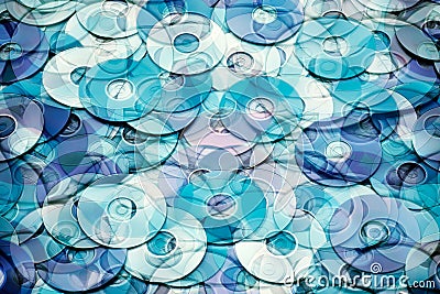 Data storage concept, layered silver blue abstraction of DVD and CD data storage disks Stock Photo
