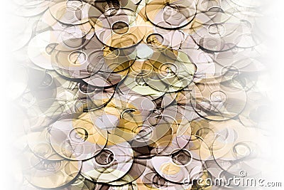 Conceptual layered silver gold DVD and CD data storage disks creates abstract data technology background Cartoon Illustration