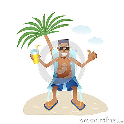 Conceptual man banner on beach isolated flat design. Vector Illustration