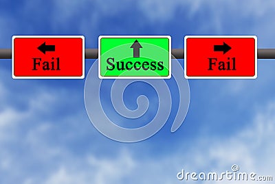 The conceptual message shows the choice to success. The arrows turned to the left and right indicate the path to failure. Stock Photo