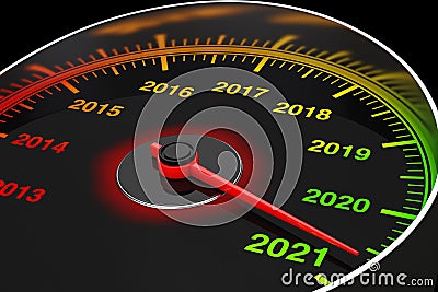 Conceptual 2021 New Year Speedometer. 3d Rendering Stock Photo
