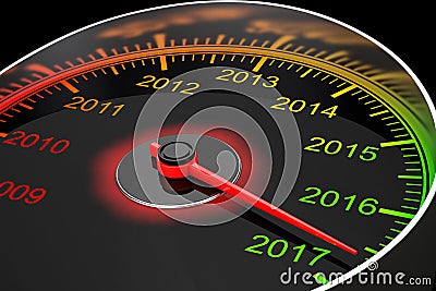 Conceptual 2017 New Year Speedometer. 3d Rendering Stock Photo