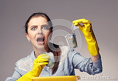 Conceptual image on which the woman launder shady money Stock Photo