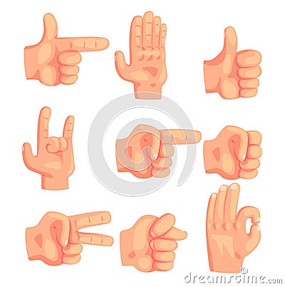 Conceptual Popular Hand Gestures Set Of Realistic Icons With Human Palm Signaling Vector Illustration