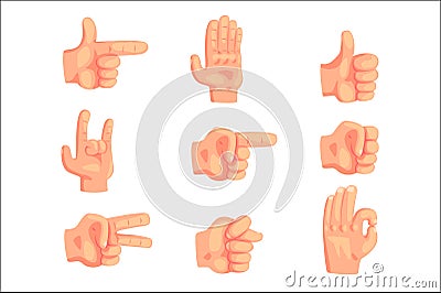 Conceptual Popular Hand Gestures Set Of Realistic Isolated Icons With Human Palm Signaling Vector Illustration