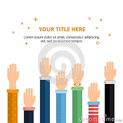 Conceptual poster with different hands in action poses. Vector illustration in flat style Vector Illustration