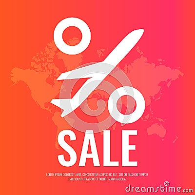 Conceptual poster sales and discounts of airplane tickets. Vector Illustration