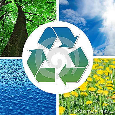 Conceptual recycling sign with images of nature Stock Photo