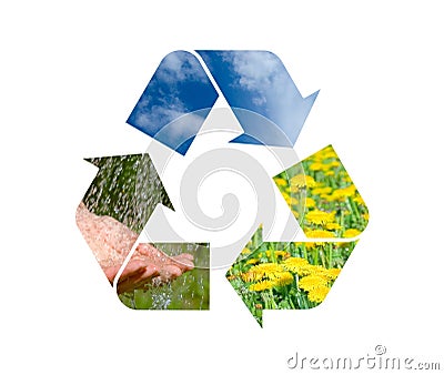 Conceptual recycling sign with images of nature Stock Photo