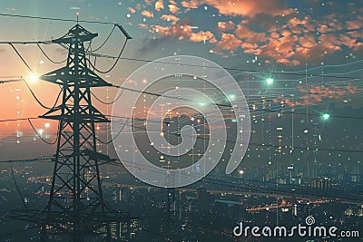 A conceptual rendering of a smart grid system Stock Photo