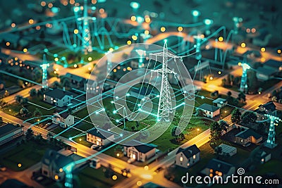 A conceptual rendering of a smart grid system Stock Photo