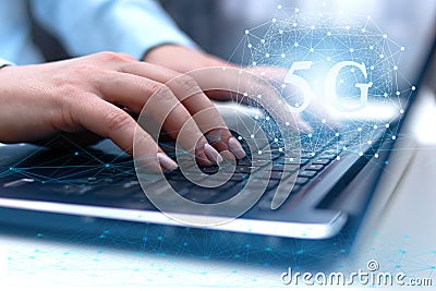 Conceptual representation of the future development of the Internet. 5g network and cloud data storage as a systematization of hum Stock Photo