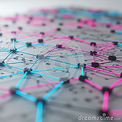A conceptual representation of a neural network or digital communication system. Stock Photo