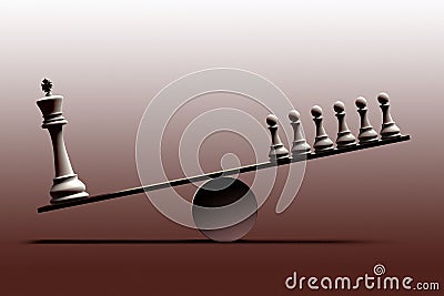 Conceptual representation of social inequality and the imbalance between social classes represented with chess pieces Stock Photo