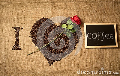 Conceptual shot of I love coffee spelled by coffee Stock Photo