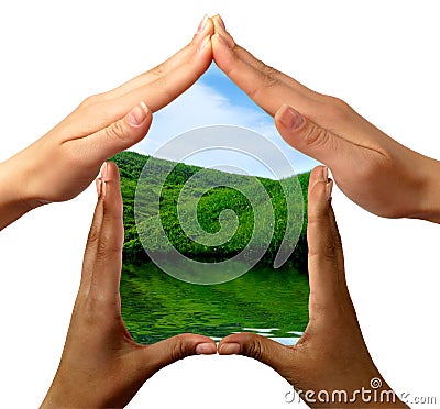 Conceptual Symbol Home Made by Hands Stock Photo