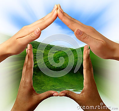 Conceptual Symbol Home Made by Hands Stock Photo