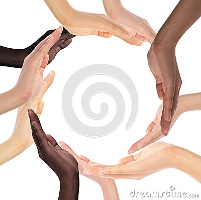 Conceptual symbol of multiracial human hands Stock Photo