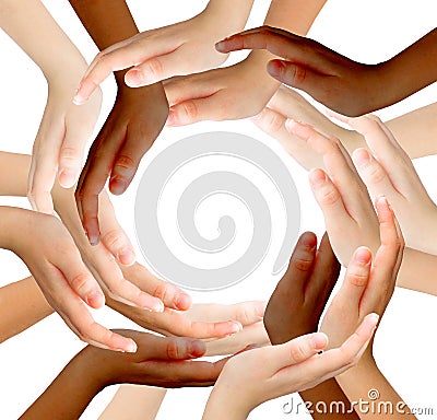 Conceptual symbol of multiracial human hands making a circle Stock Photo