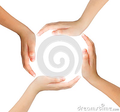 Conceptual symbol of multiracial human hands making a circle on Stock Photo