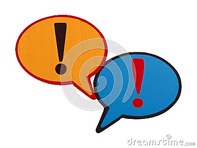 Conceptual symbols representing an argument and disagreement, featuring elements like speech bubbles, exclamation marks, and Stock Photo
