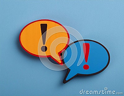 Conceptual symbols representing an argument and disagreement, featuring elements like speech bubbles, exclamation marks, and Stock Photo