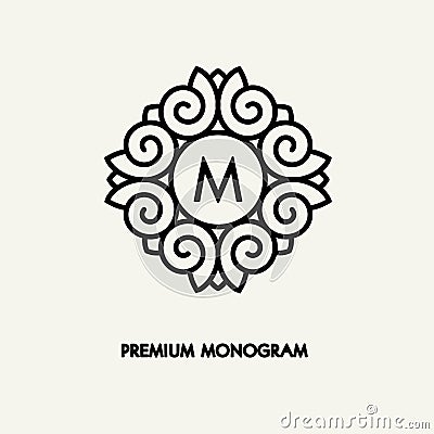 Conceptual template vector Square logo design and monogram concept in trendy linear style, floral badge, emblem Vector Illustration