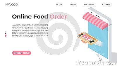 The concept of ordering food. Landing page on the topic of ordering food at home Cartoon Illustration