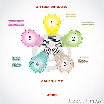 Conceptual vector icon, a five light bulb for diagram Vector Illustration