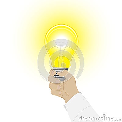 Conceptual vector icon a light bulb in a hand of the man Vector Illustration