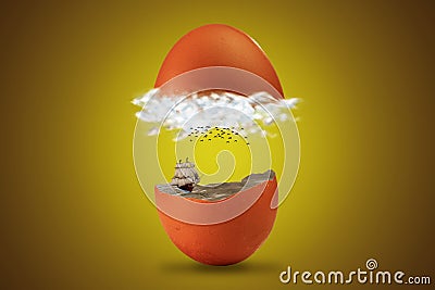 Conceptual image creation using imagination to bring nature to eggs. Editorial Stock Photo