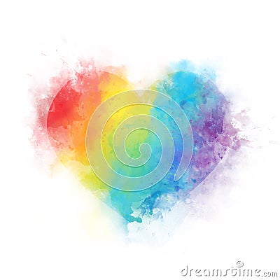 Conceptual watercolor raindow heart isolated Stock Photo