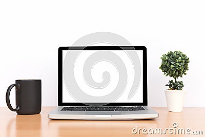 Conceptual workspace, Laptop and mouse isolated Stock Photo