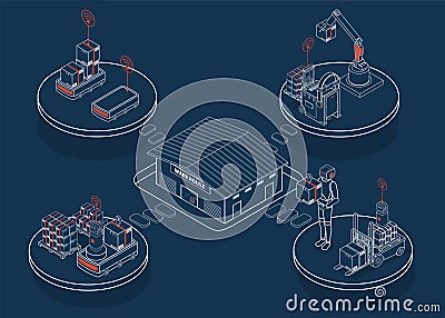 The conceptualization of Automated Guided Vehicles (AGV) and Autonomous Mobile Robots (AMR) Vector Illustration