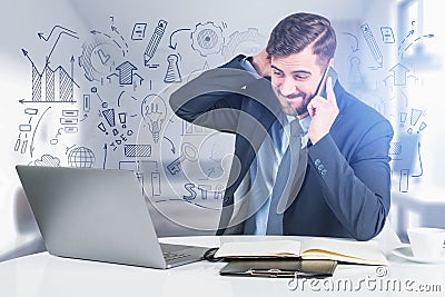 Concerned man in office, business strategy fail Stock Photo