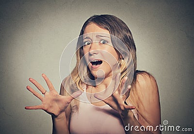 Concerned scared woman Stock Photo