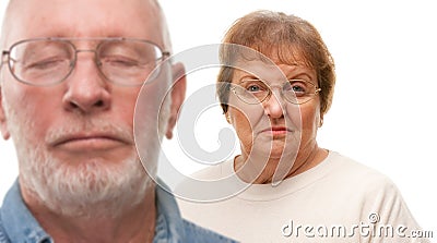Concerned Senior Couple Isolated on White Stock Photo