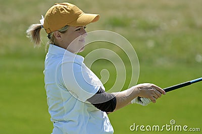 Concerned woman college golfer Stock Photo