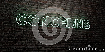 CONCERNS -Realistic Neon Sign on Brick Wall background - 3D rendered royalty free stock image Stock Photo