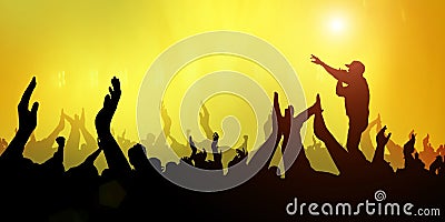 Concert Crowd Party Music Band Festival Abstract Light yellow on Background Stock Photo