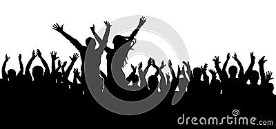 Concert disco, dancing crowd silhouette, cheerful people. Vector Illustration