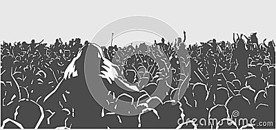 Concert, festival, people, happy, music, crowd, student, summer, holiday, live, party, dance, dancing, background, cheering, sing, Cartoon Illustration