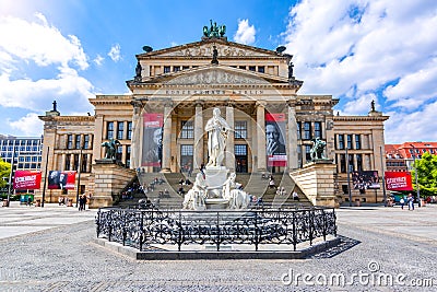 Concert Hall Konzerthaus and Schiller monument on Gendarmenmarkt square, Berlin, Germany Editorial Stock Photo