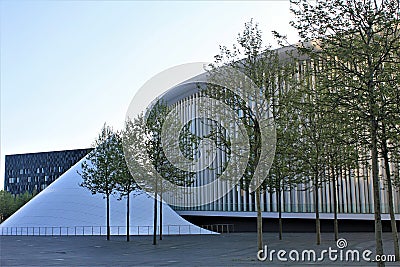 A modern building of Philharmonie in Luxembourg City Editorial Stock Photo