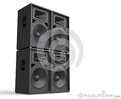 4 Concert Loudspeakers - side view Stock Photo