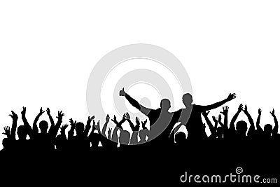 Concert, party. Applause crowd background silhouette, cheerful people. Funny cheering, isolated Vector Illustration