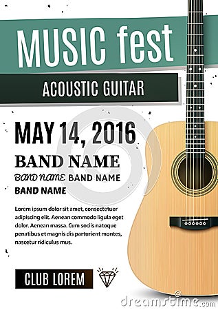 Concert poster with acoustic guitar. Vector illustration Vector Illustration