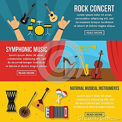 Concert poster banner set, flat style Vector Illustration