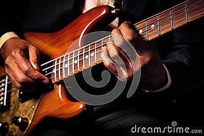 Concert rock musician musical guitarist guitar playing string player jazz sound hand instrument Stock Photo